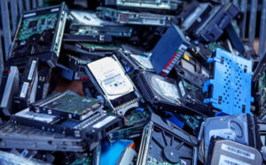 A warehouse storage of second hand, recycled, refurbished computer hard disks